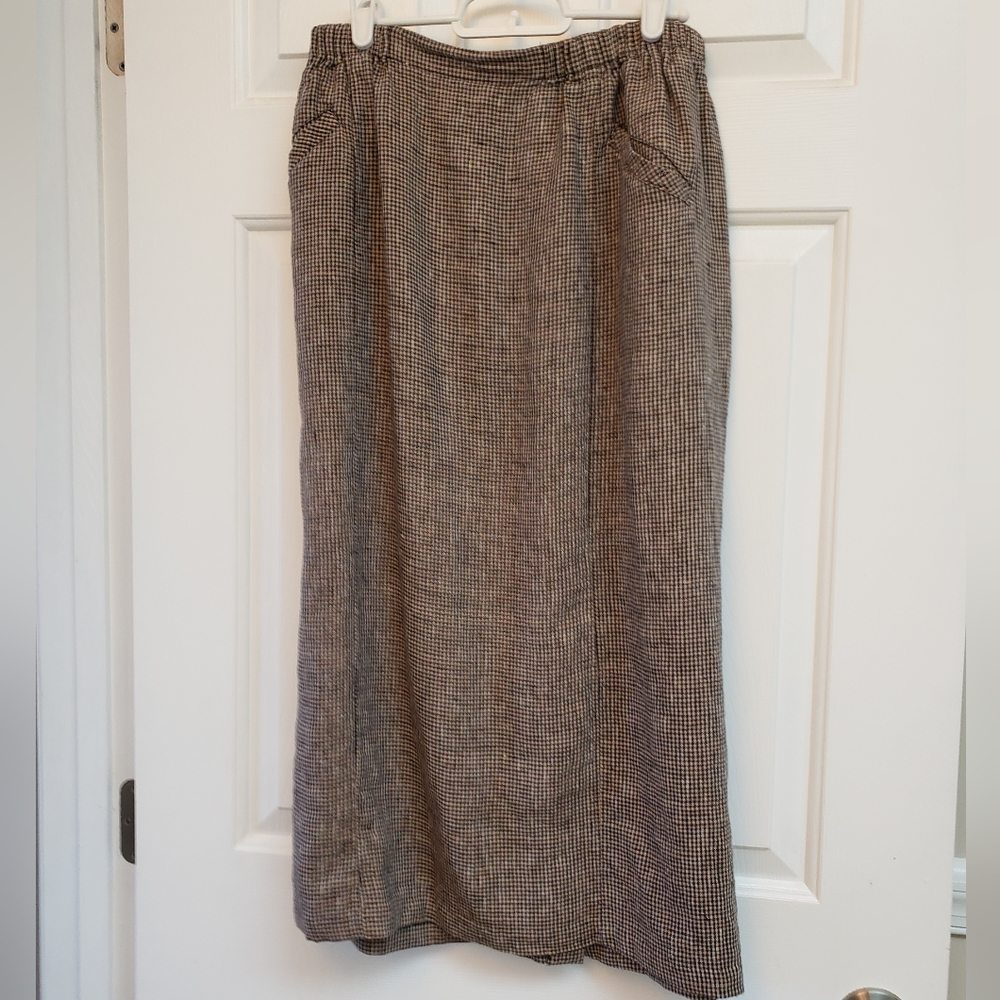Flax medium brown linen checked skirt